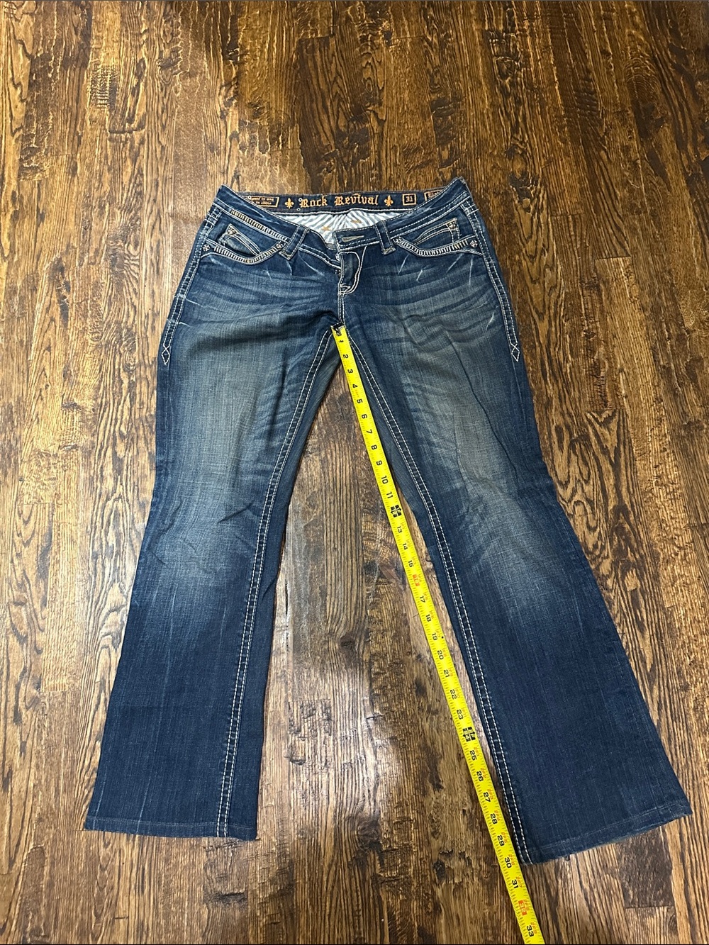 Rock Revival Women's Dark Indigo Flared Jeans with Contrast Stitching